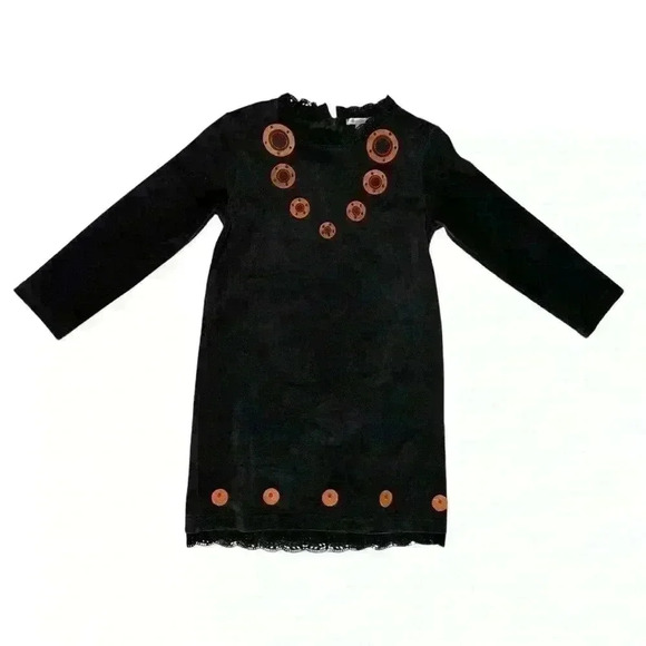 Pottery Barn Velvet Black and Orange Polka Dress Size 4T - Picture 1 of 5